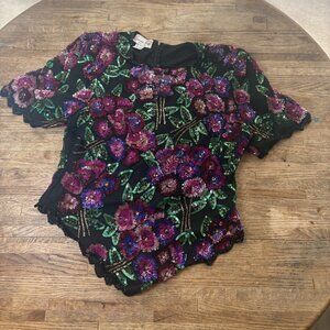 Vintage Laurence Kazar sequin floral top size XL
